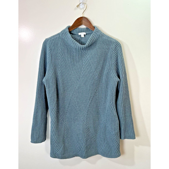 J. Jill Women’s Ribbed Chenille Sweater Size L Dusty Blue Tunic Cabincore Cozy - Picture 1 of 8
